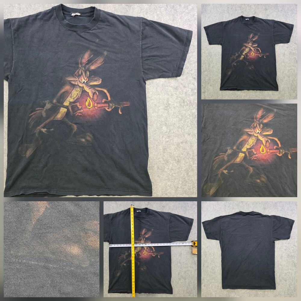Vintage Looney Tunes Wile E Coyote T Shirt Mens L?‎ Black Bomb Graphic Cartoon
